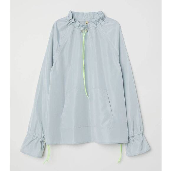 H&M Grey Neon Green Blouse Stand-Up Collar Pullover Windbreaker Drawstring 8 M - Picture 1 of 7